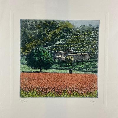 232 Hand-Painted Etching In Color By Giorgio Ferrari Of Tuscany Landscape