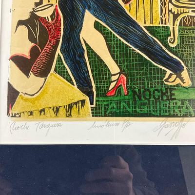 239 Signed Artist's Proof Linocut Of Couple Dancing The Tango by Dora Garraffo
