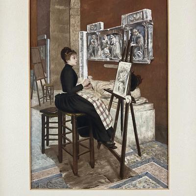 240 Image From The Worlds Fair 1893 Lady Artist Sitting On Stool Painting the Fresco on the Wall
