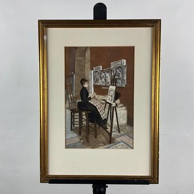 240 Image From The Worlds Fair 1893 Lady Artist Sitting On Stool Painting the Fresco on the Wall