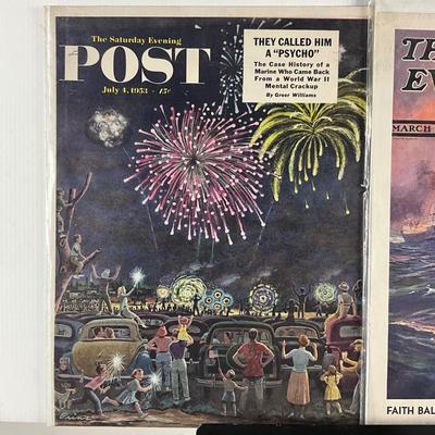 241 Saturday Evening Post Cover July 1st, 1953 Fireworks & March 21st, 1936 Steam Ship In Ocean