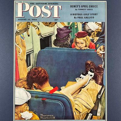 246 Saturday Evening Post Cover August 12th, 1944 Little Girl Looking Over Seat In A Train
