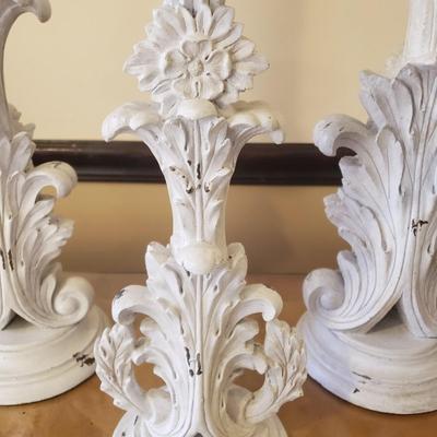 LOT 240B: Set of Distressed White Pillar Candle Holders