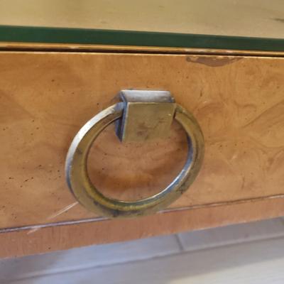 LOT 301B: MCM Sideboard/Console Table with Brass Rings & Glass Top