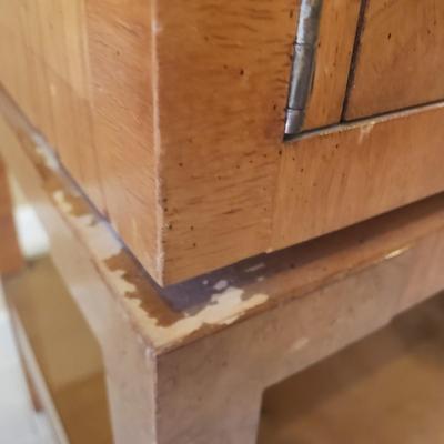 LOT 301B: MCM Sideboard/Console Table with Brass Rings & Glass Top