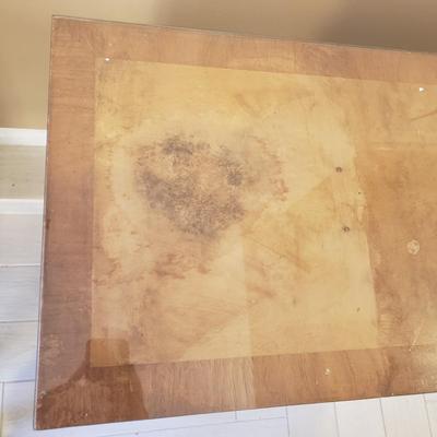 LOT 301B: MCM Sideboard/Console Table with Brass Rings & Glass Top