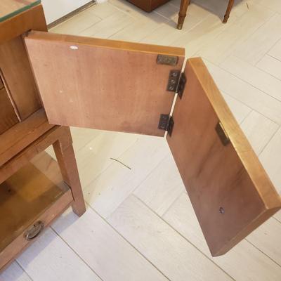 LOT 301B: MCM Sideboard/Console Table with Brass Rings & Glass Top