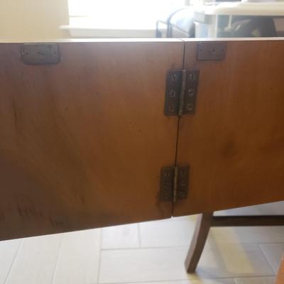 LOT 301B: MCM Sideboard/Console Table with Brass Rings & Glass Top