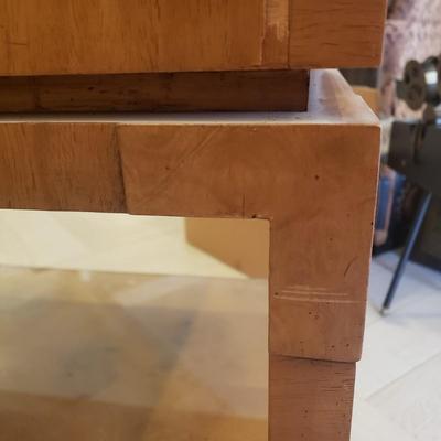 LOT 301B: MCM Sideboard/Console Table with Brass Rings & Glass Top