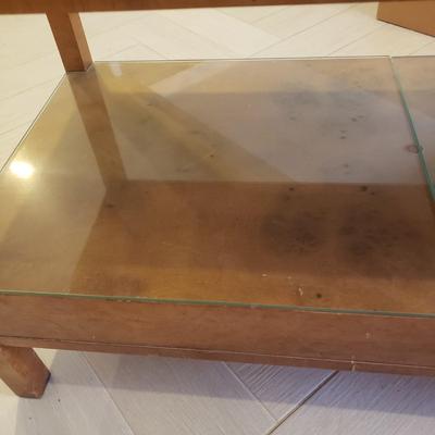 LOT 301B: MCM Sideboard/Console Table with Brass Rings & Glass Top