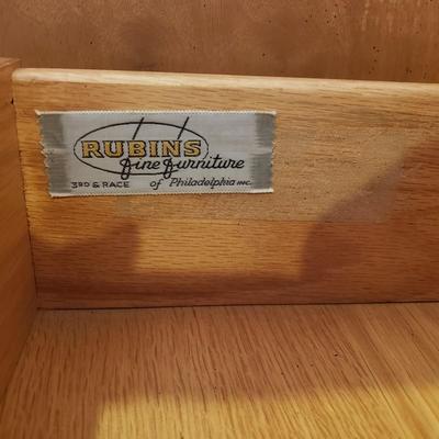 LOT 301B: MCM Sideboard/Console Table with Brass Rings & Glass Top