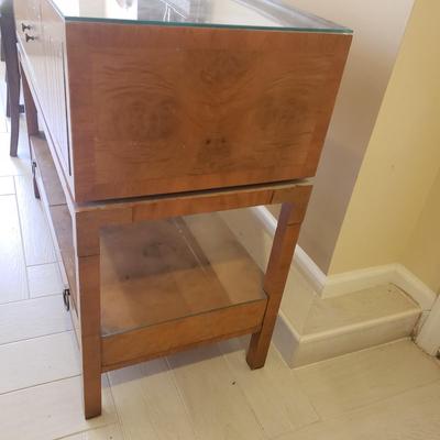 LOT 301B: MCM Sideboard/Console Table with Brass Rings & Glass Top