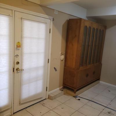 LOT 302B: MCM Hutch with Brass Rings & Inlaid Starburst Pattern