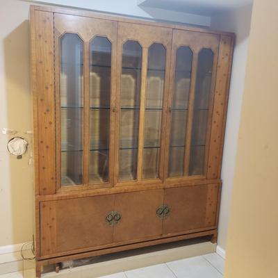 LOT 302B: MCM Hutch with Brass Rings & Inlaid Starburst Pattern
