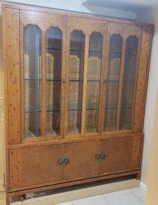 LOT 302B: MCM Hutch with Brass Rings & Inlaid Starburst Pattern
