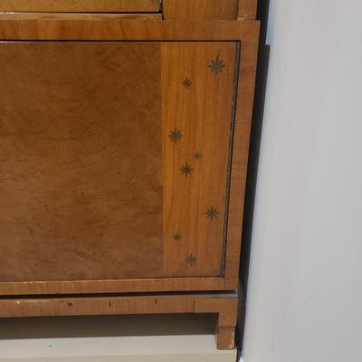 LOT 302B: MCM Hutch with Brass Rings & Inlaid Starburst Pattern