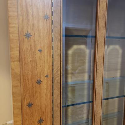 LOT 302B: MCM Hutch with Brass Rings & Inlaid Starburst Pattern