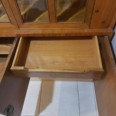 LOT 302B: MCM Hutch with Brass Rings & Inlaid Starburst Pattern