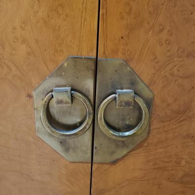 LOT 302B: MCM Hutch with Brass Rings & Inlaid Starburst Pattern