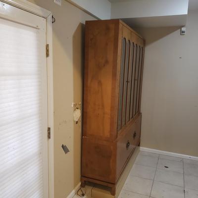 LOT 302B: MCM Hutch with Brass Rings & Inlaid Starburst Pattern