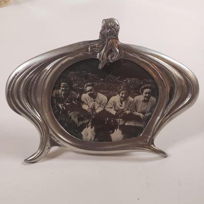 LOT 303B: Art Nouveau Lady Frame, Ornate Grape Leaf Shears, Art Pottery & Olivia Riegel Mirrored Frame