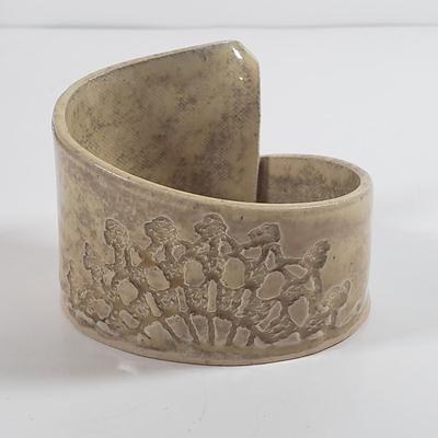 LOT 303B: Art Nouveau Lady Frame, Ornate Grape Leaf Shears, Art Pottery & Olivia Riegel Mirrored Frame