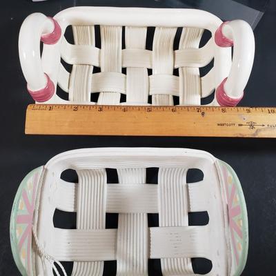 LOT 306B: Art Pottery Baskets, Handmade Signed Frame & Teapot