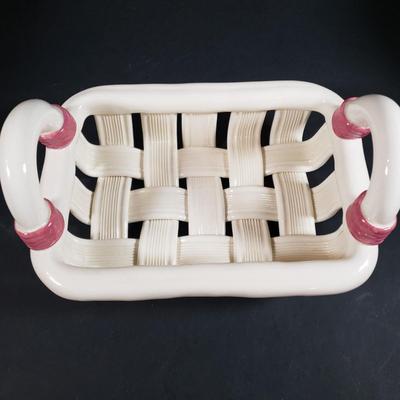 LOT 306B: Art Pottery Baskets, Handmade Signed Frame & Teapot