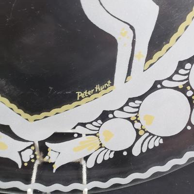 LOT 310B: Corning Ware Broil/Serving Tray & Bakeware, Glass Butter Dish, Artist Signed Folk Art & Heart Rimmed Glass Platters