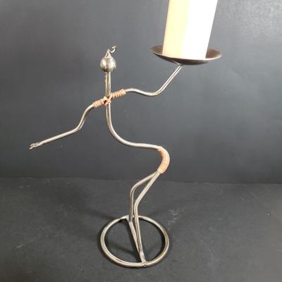 LOT 312B: Signed Terracotta Bow Vase, Arthur Court Fish Platter, Pair of Metal Figural Candle Holders