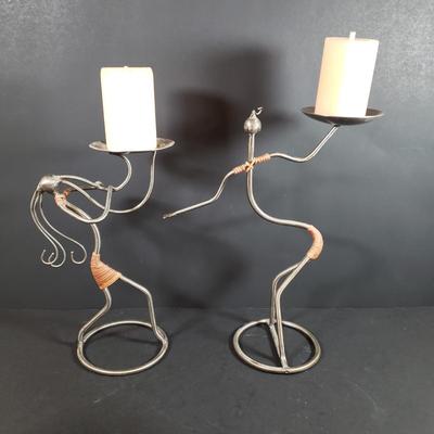 LOT 312B: Signed Terracotta Bow Vase, Arthur Court Fish Platter, Pair of Metal Figural Candle Holders