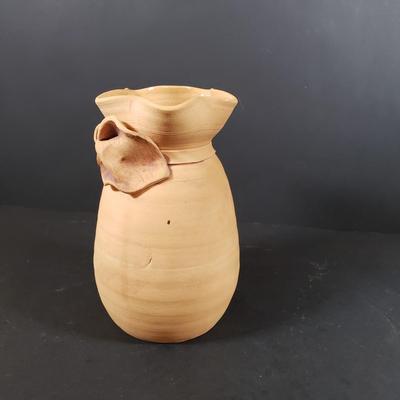 LOT 312B: Signed Terracotta Bow Vase, Arthur Court Fish Platter, Pair of Metal Figural Candle Holders