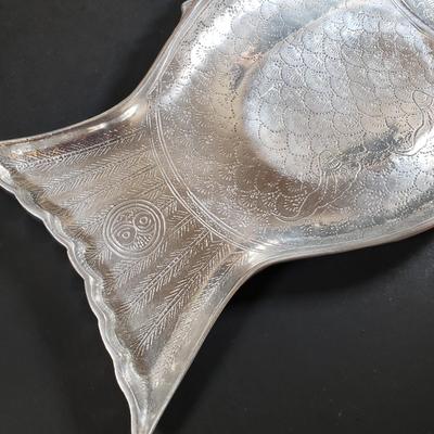 LOT 312B: Signed Terracotta Bow Vase, Arthur Court Fish Platter, Pair of Metal Figural Candle Holders