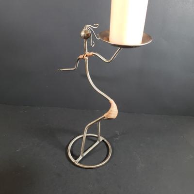 LOT 312B: Signed Terracotta Bow Vase, Arthur Court Fish Platter, Pair of Metal Figural Candle Holders