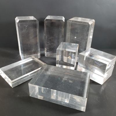 LOT 314B: Lucite Acrylic Side Table/Display Stand & Assortment of Lucite Display Blocks