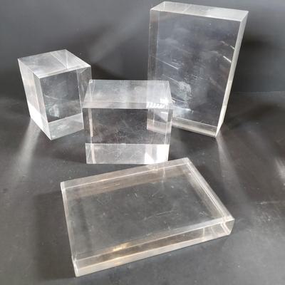 LOT 314B: Lucite Acrylic Side Table/Display Stand & Assortment of Lucite Display Blocks