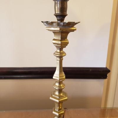 LOT 317B: Vintage Brass Candlestick Lamp & Italian Ceramic Grape Leaf Lamp