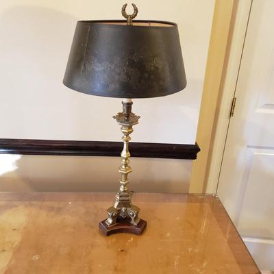 LOT 317B: Vintage Brass Candlestick Lamp & Italian Ceramic Grape Leaf Lamp