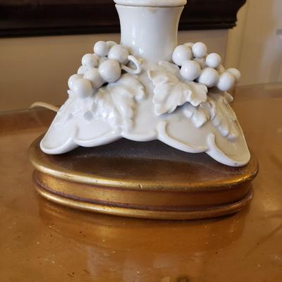 LOT 317B: Vintage Brass Candlestick Lamp & Italian Ceramic Grape Leaf Lamp