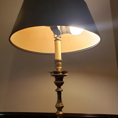 LOT 317B: Vintage Brass Candlestick Lamp & Italian Ceramic Grape Leaf Lamp