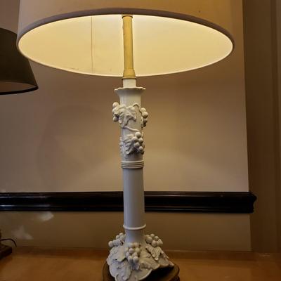 LOT 317B: Vintage Brass Candlestick Lamp & Italian Ceramic Grape Leaf Lamp