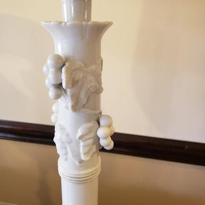 LOT 317B: Vintage Brass Candlestick Lamp & Italian Ceramic Grape Leaf Lamp