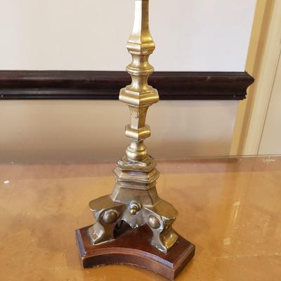 LOT 317B: Vintage Brass Candlestick Lamp & Italian Ceramic Grape Leaf Lamp