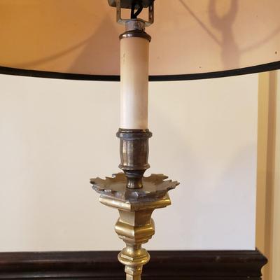 LOT 317B: Vintage Brass Candlestick Lamp & Italian Ceramic Grape Leaf Lamp