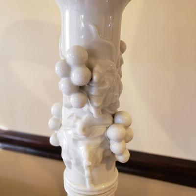 LOT 317B: Vintage Brass Candlestick Lamp & Italian Ceramic Grape Leaf Lamp