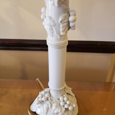 LOT 317B: Vintage Brass Candlestick Lamp & Italian Ceramic Grape Leaf Lamp