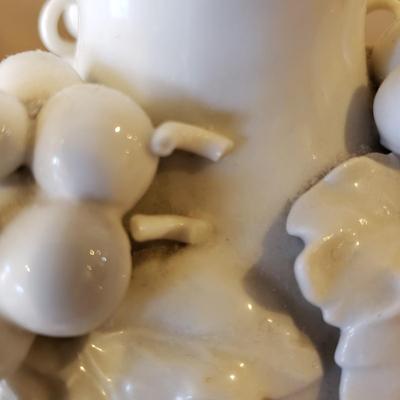 LOT 317B: Vintage Brass Candlestick Lamp & Italian Ceramic Grape Leaf Lamp