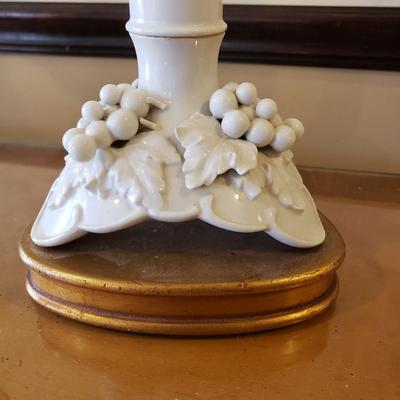 LOT 317B: Vintage Brass Candlestick Lamp & Italian Ceramic Grape Leaf Lamp