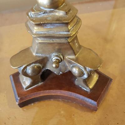 LOT 317B: Vintage Brass Candlestick Lamp & Italian Ceramic Grape Leaf Lamp