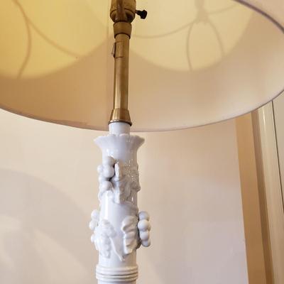 LOT 317B: Vintage Brass Candlestick Lamp & Italian Ceramic Grape Leaf Lamp